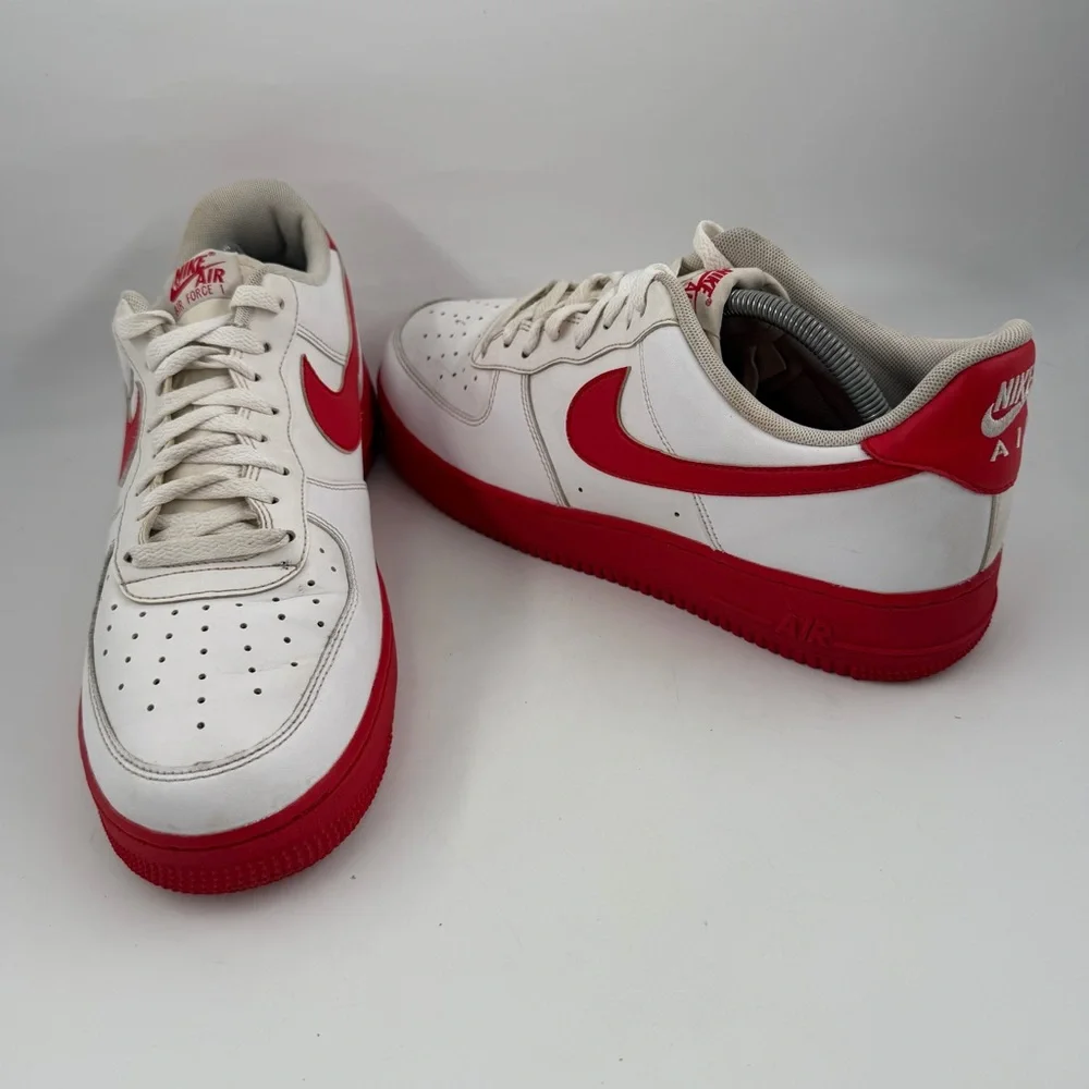 Nike Men’s Air Force 1 ‘07 - SZ 11 - White Red Lace-Up Low Top Shoes Sneakers